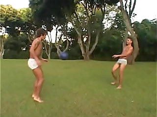 babe with cute butt sucks three cocks then gets fucked in the garden