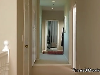 two hot shemales fuck babe at party in threesome