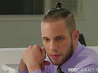 tranny secretary riding cock in office