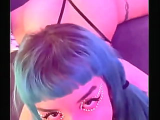 blue haired trans beauty with massive cock fucks guy