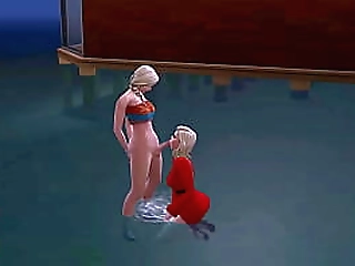 blondes on beach, shemale and girl