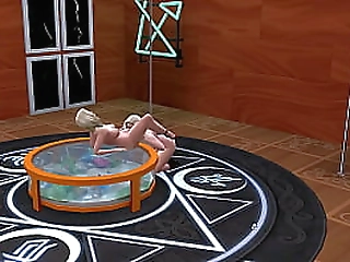 blondes on a table, trans fucks a girl