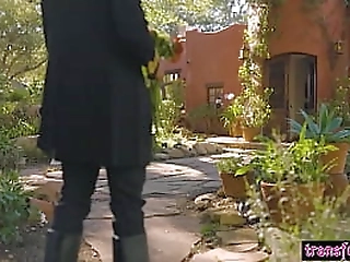 busty brunette asian shemale in school uniform gets fucked