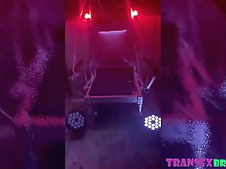 busty shemale latina gets oiled up and buttfucked