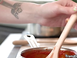 shemale honey thais schiavo tugging on her dick