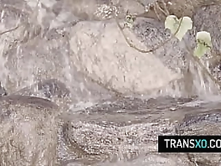 kinky slut gets her pussy railed by two shemales