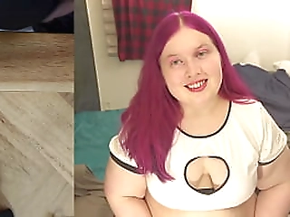 chubby tranny masturbates with cock toy pov