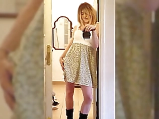 cute trans in a nice dress rough anal from a fucking machine