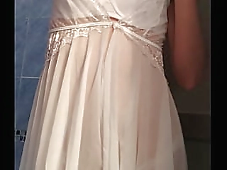 femboy cums hands free using angelical clothes