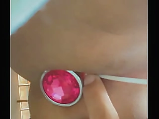 horny latina shemale tease patricia bismark stripping and stroking her cock