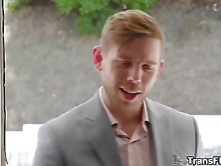 sissy ladyboy wearing panties and stockings jerking off cock