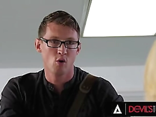 blonde shemale gives guy a deep blowjob on the bed