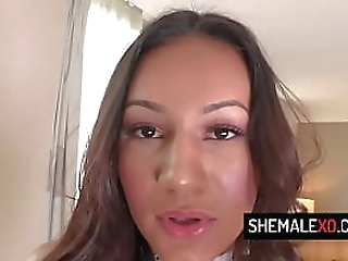 hot tranny babe amanda grace rides cock while jerking in the bed