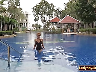 short haired dick girl literally jerks off