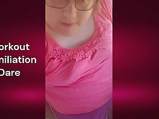 sissy works out at the gym wearing collar and covered in piss