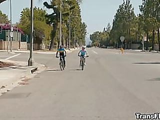 sexy tbabe xaiane strokes her cock and enjoys a cumshot