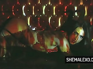 brunette tranny milf khloe kay takes four cocks in a hot gangbang