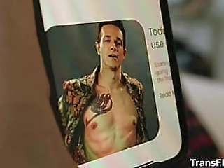 shemale hands free cum self facial anal latex play