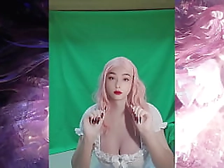 cute japanese tranny riding dildo in black stockings on mirror